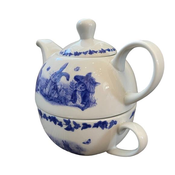 BEATRIX POTTER Peter Rabbit Teapot Teacup Set Blue French Country Easter 2024 - Picture 8 of 8